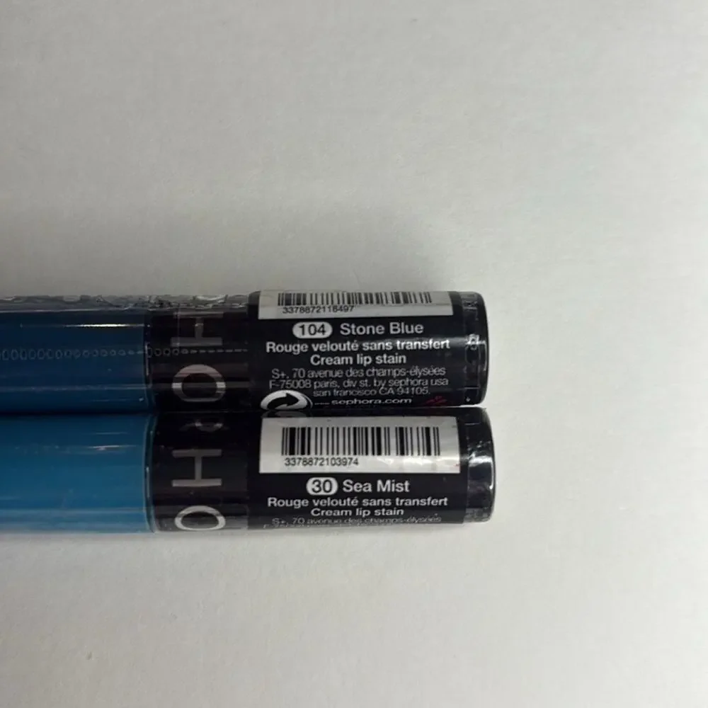 NWT 2 Sephora cream lip stains in stone blue and sea mist